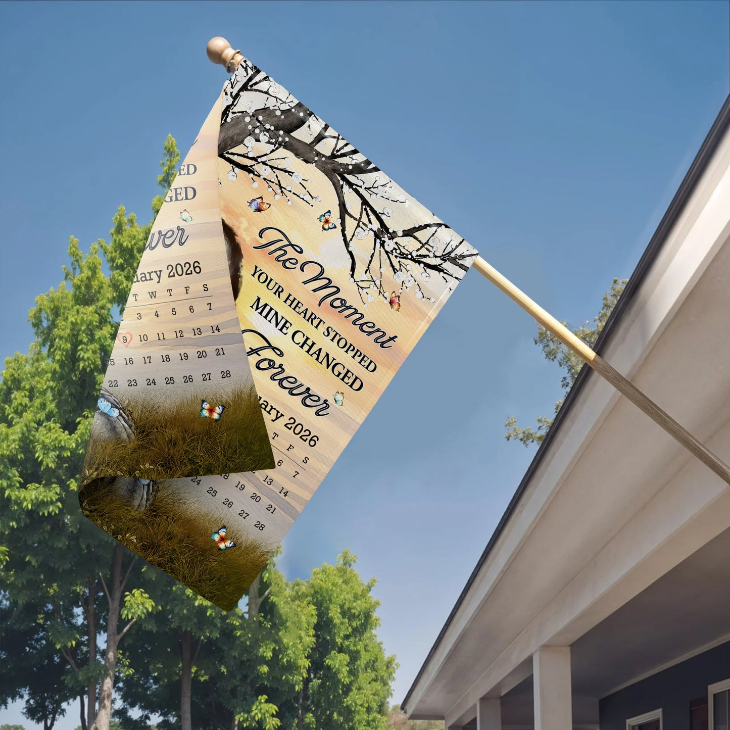 Personalized memorial garden flag for dad with custom photo calendar and tree - unique sympathy outdoor decor image 8
