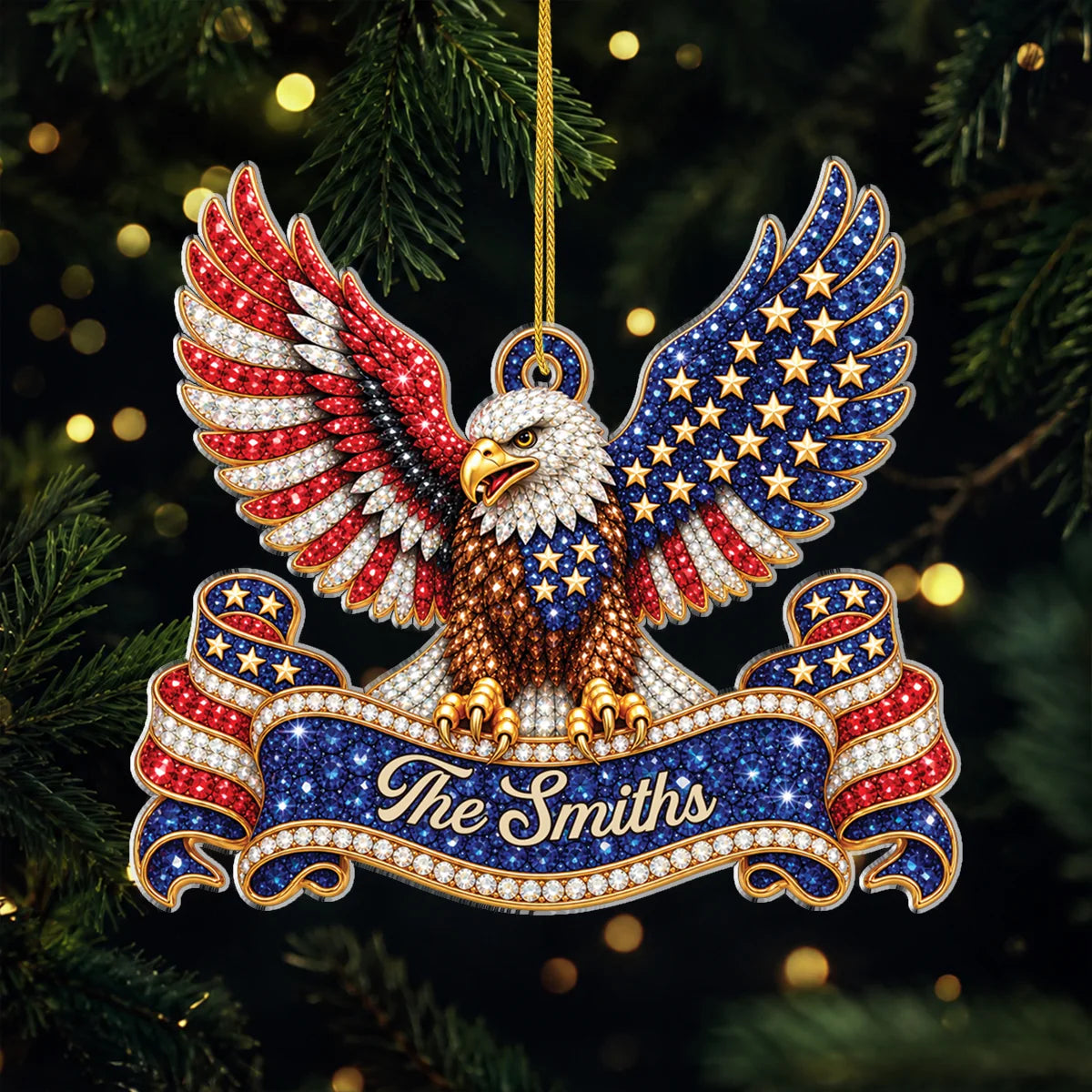 Patriotic American Eagle Personalized Acrylic Ornament - Christmas Gift for Military Veteran & Family