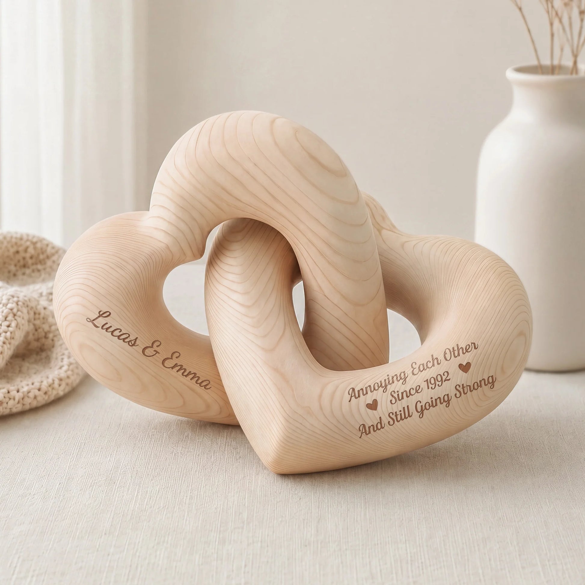 "Annoying Each Other Since" Personalized Wooden Heart Sculpture - Custom Couples Anniversary Gift