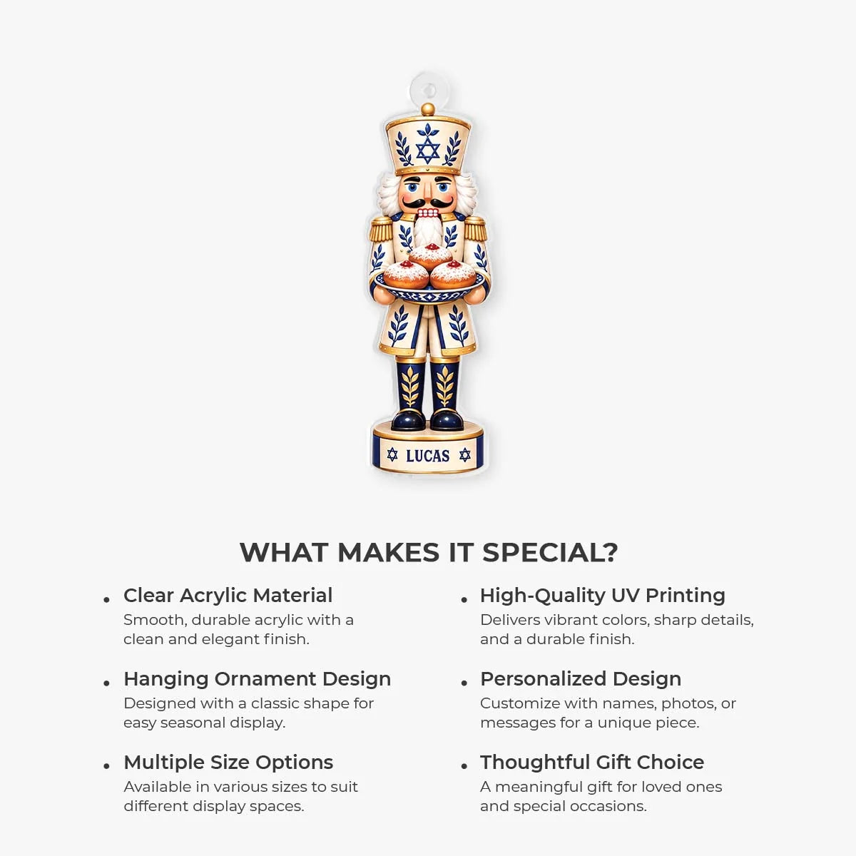 Hanukkah Nutcracker Personalized Acrylic Ornament - Custom Jewish Holiday Keepsake for Family