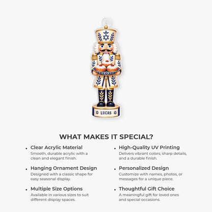 Hanukkah Nutcracker Personalized Acrylic Ornament - Custom Jewish Holiday Keepsake for Family