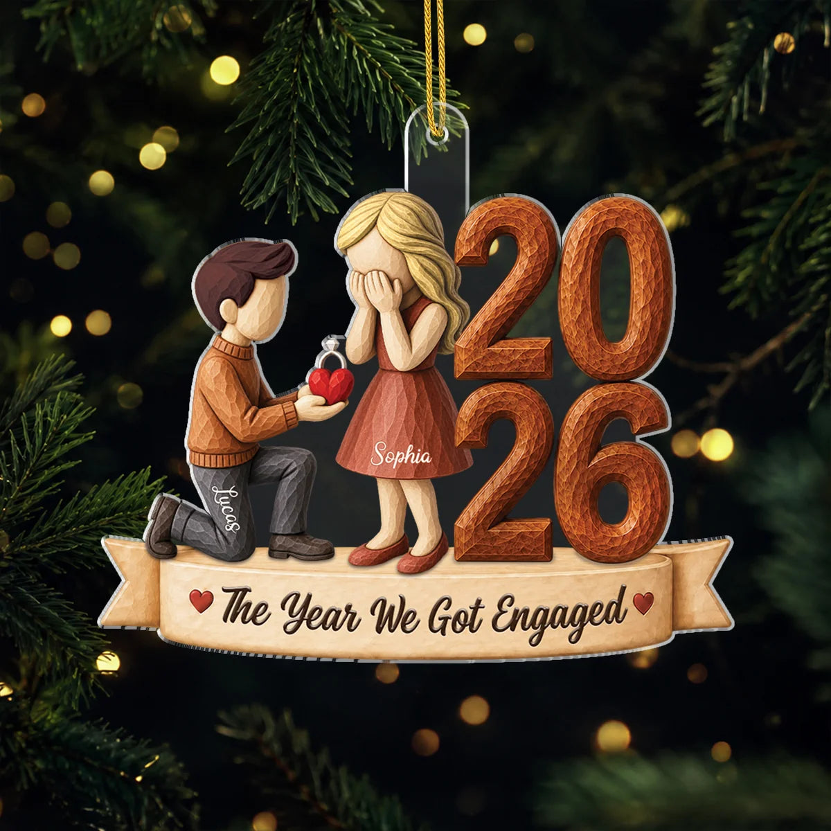 The Year We Got Engaged Custom Couple Acrylic Ornament - Personalized Romantic Proposal and Anniversary Keepsake Gift
