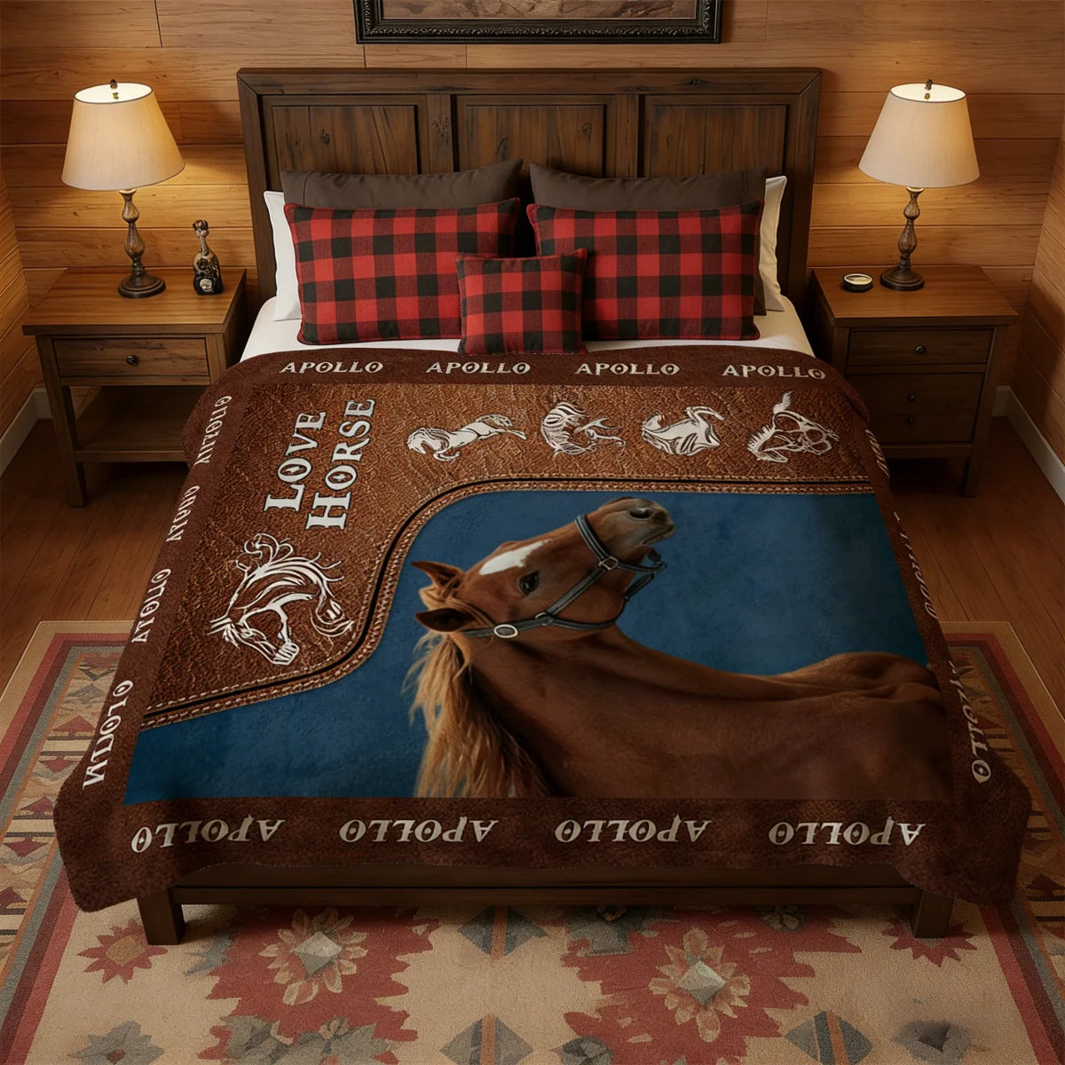 Love Horse Personalized Photo Blanket - Custom Equestrian Throw Gift for Horse Lovers