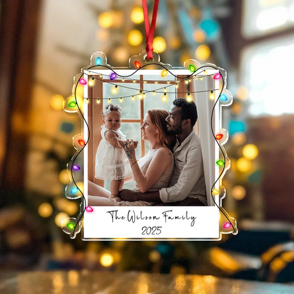Custom Family Photo Christmas Light Acrylic Ornament - Personalized Holiday Keepsake Gift