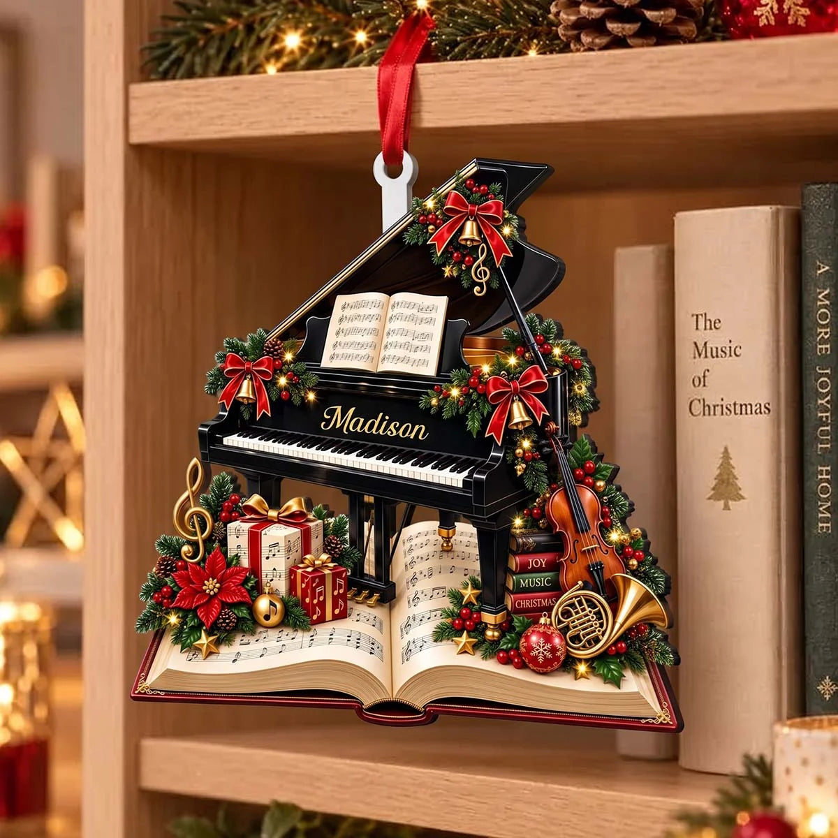 Personalized Grand Piano Wooden Ornament - Custom Christmas Gift for Pianists & Music Teachers
