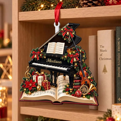 Personalized Grand Piano Wooden Ornament - Custom Christmas Gift for Pianists & Music Teachers
