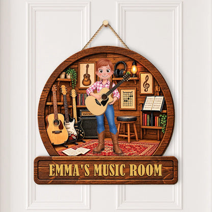 Custom Music Room Wood Sign - Personalized Guitar Player Plaque for Studio Wall Decor