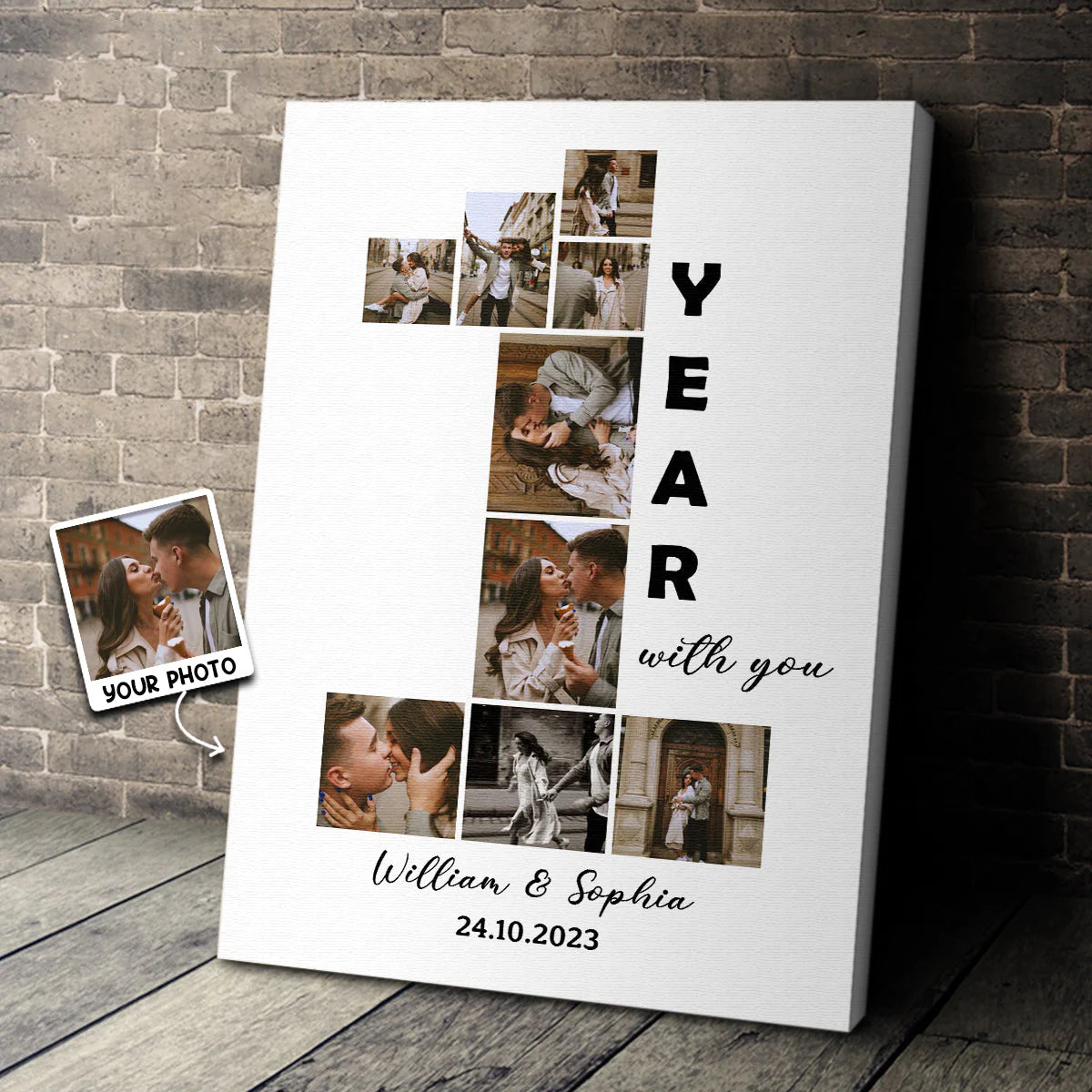 Custom 1 Year Anniversary Photo Canvas for Couples with personalized design details for meaningful gifting
