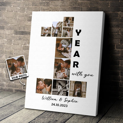Custom 1 Year Anniversary Photo Canvas for Couples with personalized design details for meaningful gifting