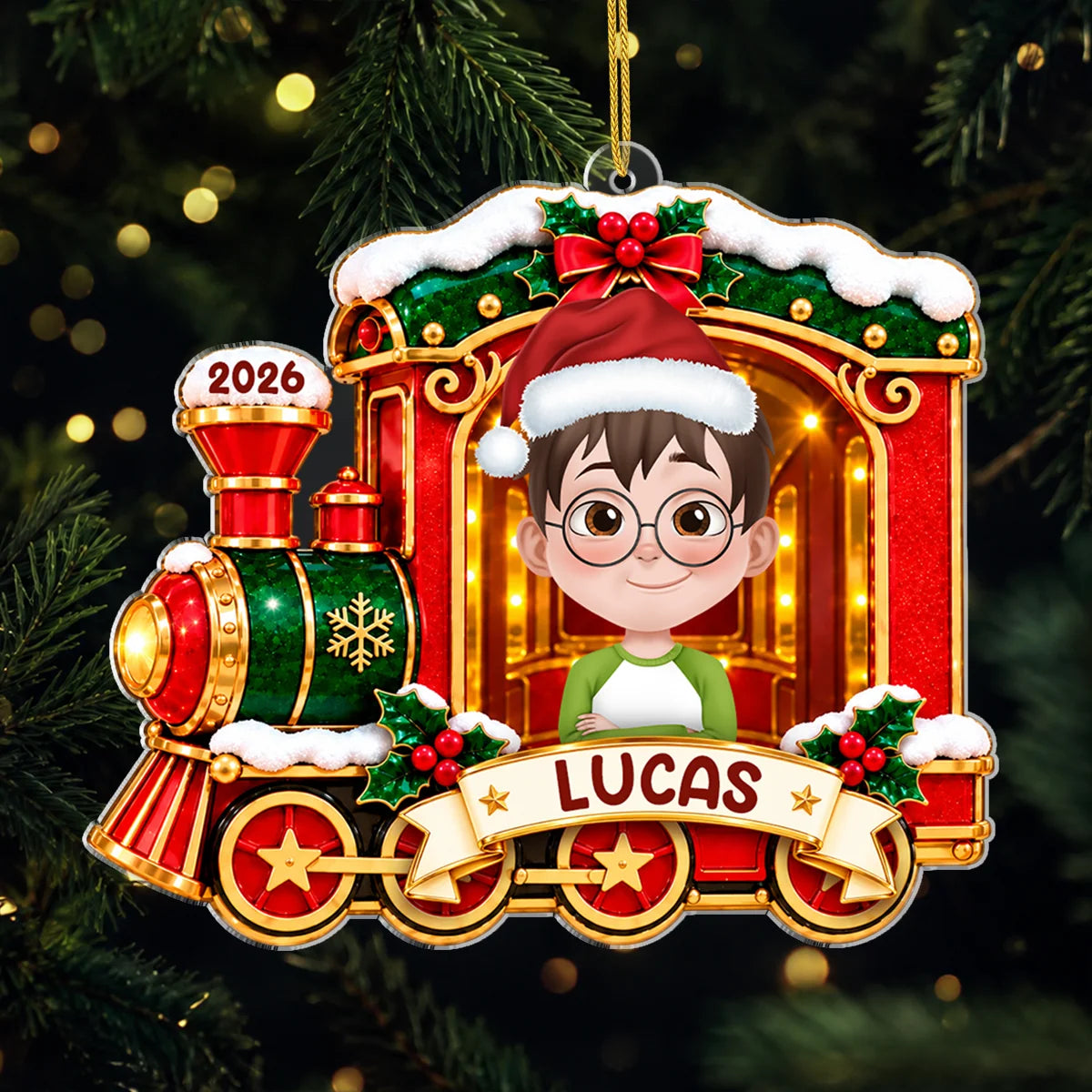 Festive Holiday Express Personalized Acrylic Ornament - Custom Christmas Train Gift for Kids