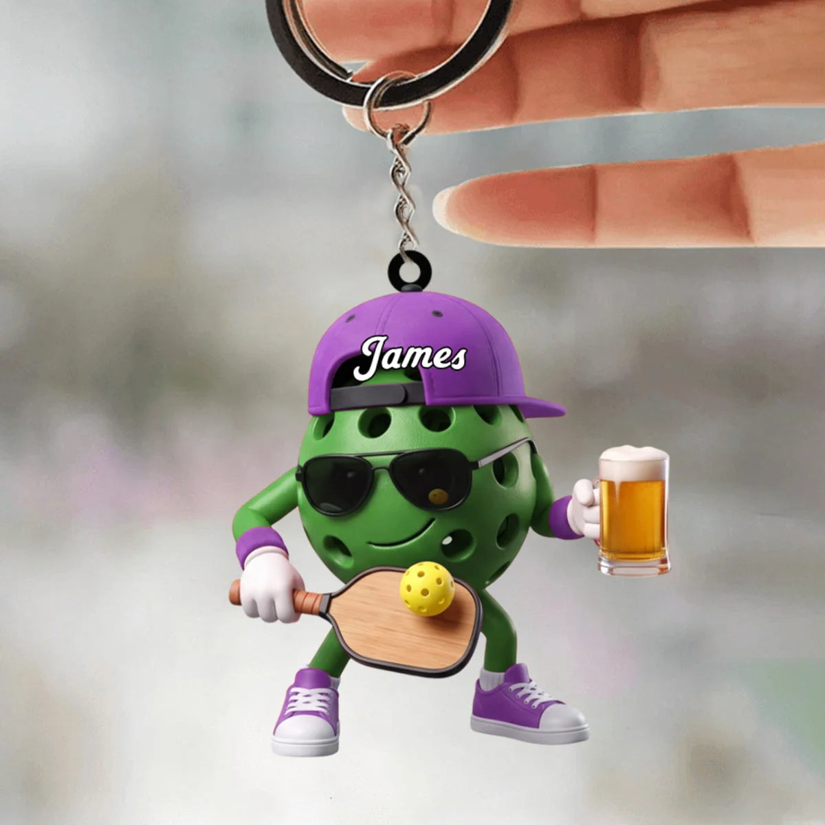 Personalized Pickleball Ball Mascot Keychain - Custom Name Gift for Players