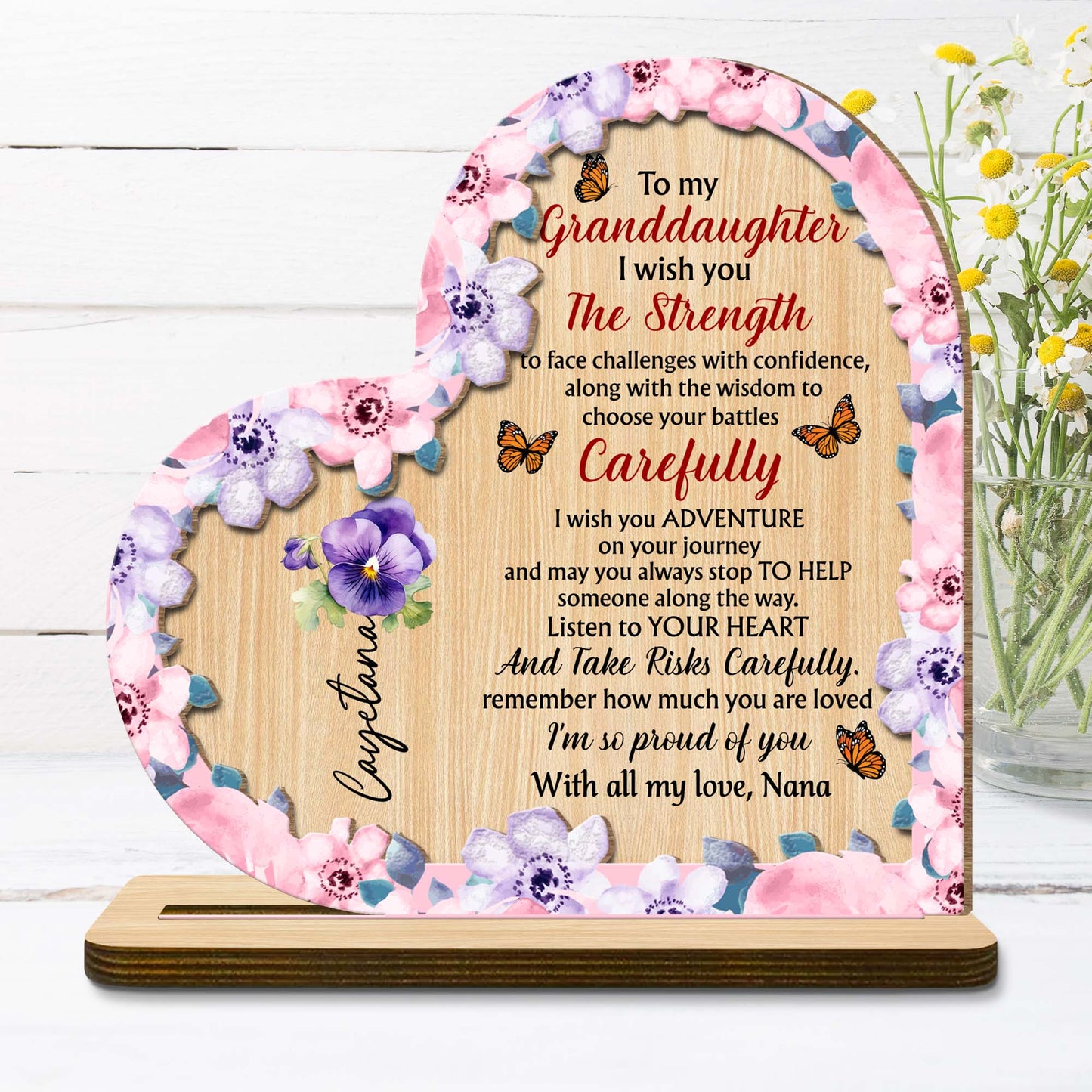 To My Granddaughter Wish You Strength - Personalized Wooden Plaque Keepsake Gift From Nana