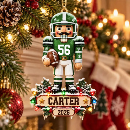 Personalized Football Nutcracker Wooden Ornament - Keepsake Christmas Gift for Son & Dad