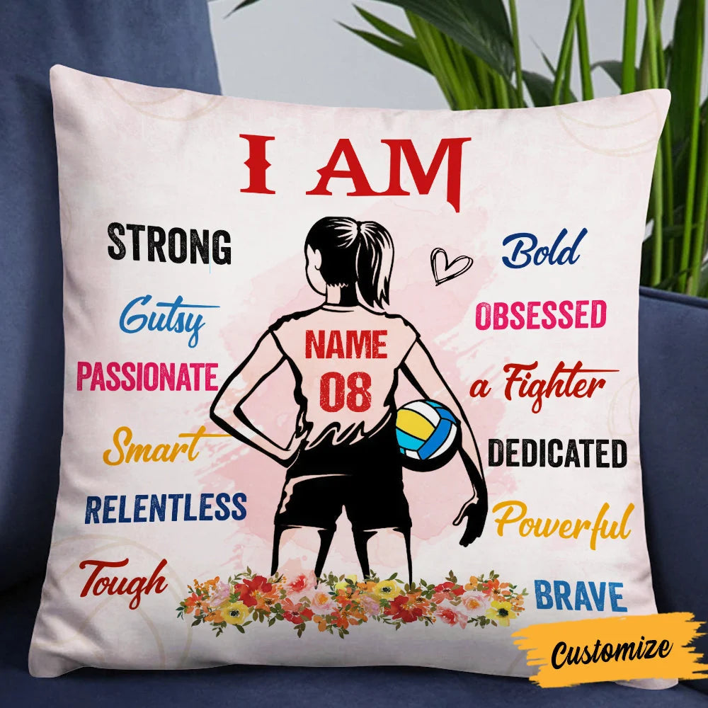 "I Am Strong Bold Fighter" Custom Volleyball Throw Pillow - Custom Gift for Players