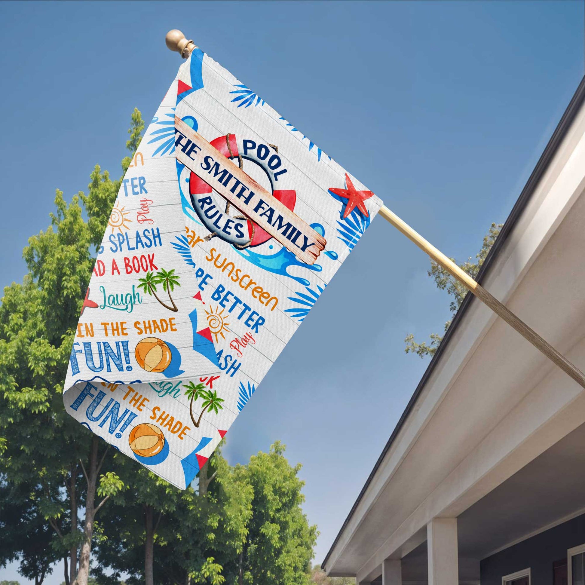 Garden Flag material and size view - Custom Pool Rules Garden Flag