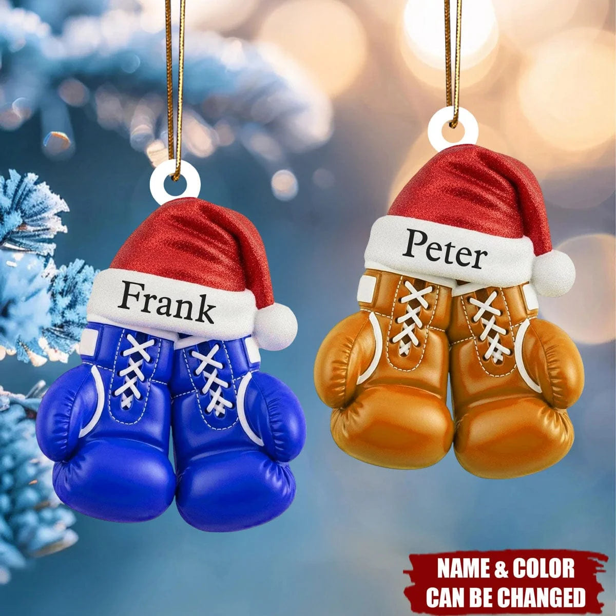 Personalized Boxing Gloves Acrylic Ornament with Santa Hat - Custom Name Christmas Tree Decor for Boxers