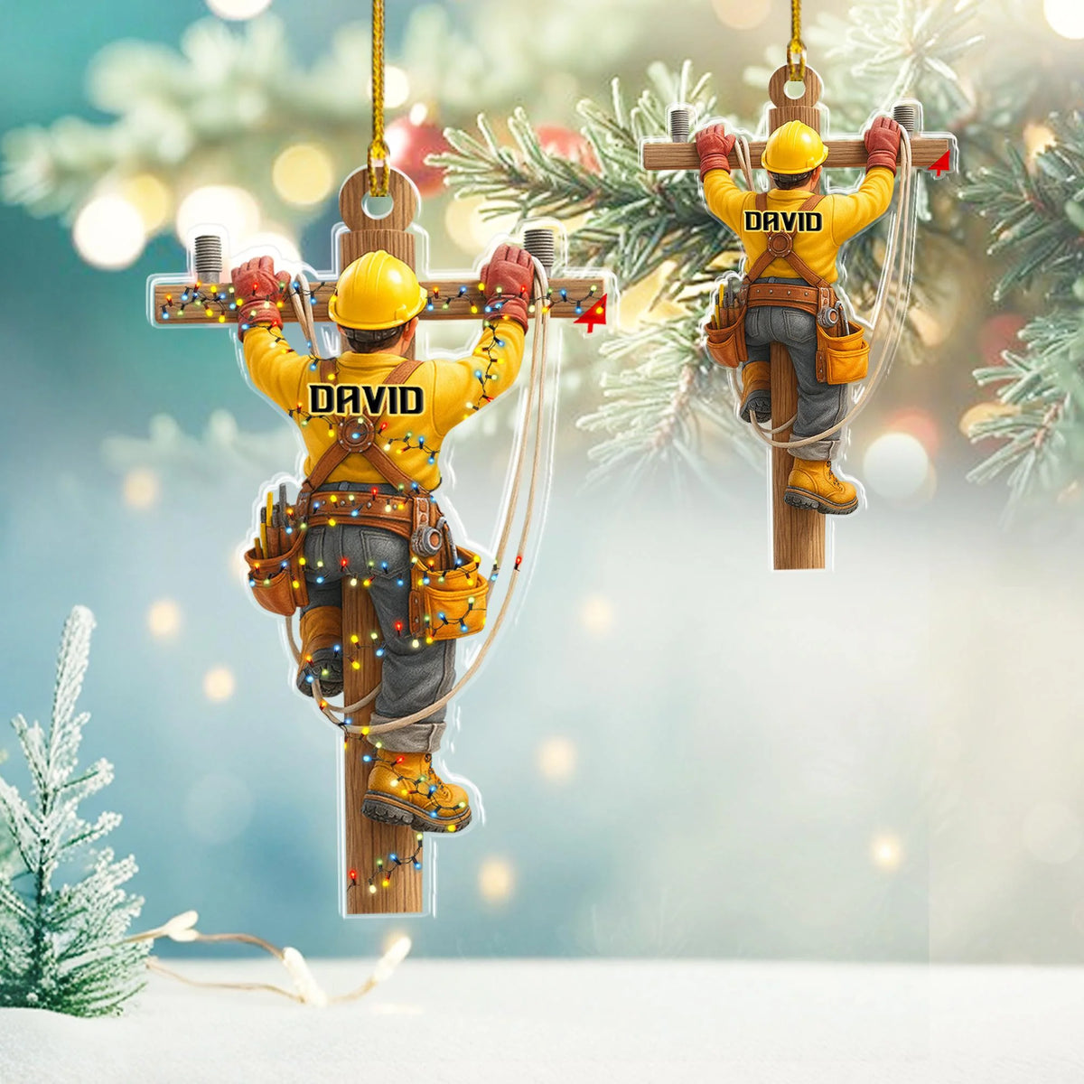 Hardworking Hero Personalized Lineman Acrylic Ornament - Christmas Keepsake for Electrical Workers
