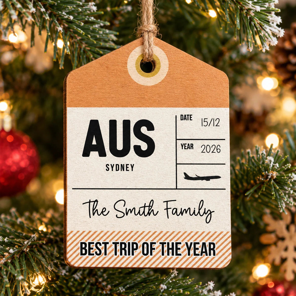 Best Trip Of The Year Personalized Wooden Travel Ornament - Vacation Christmas Gift for Family