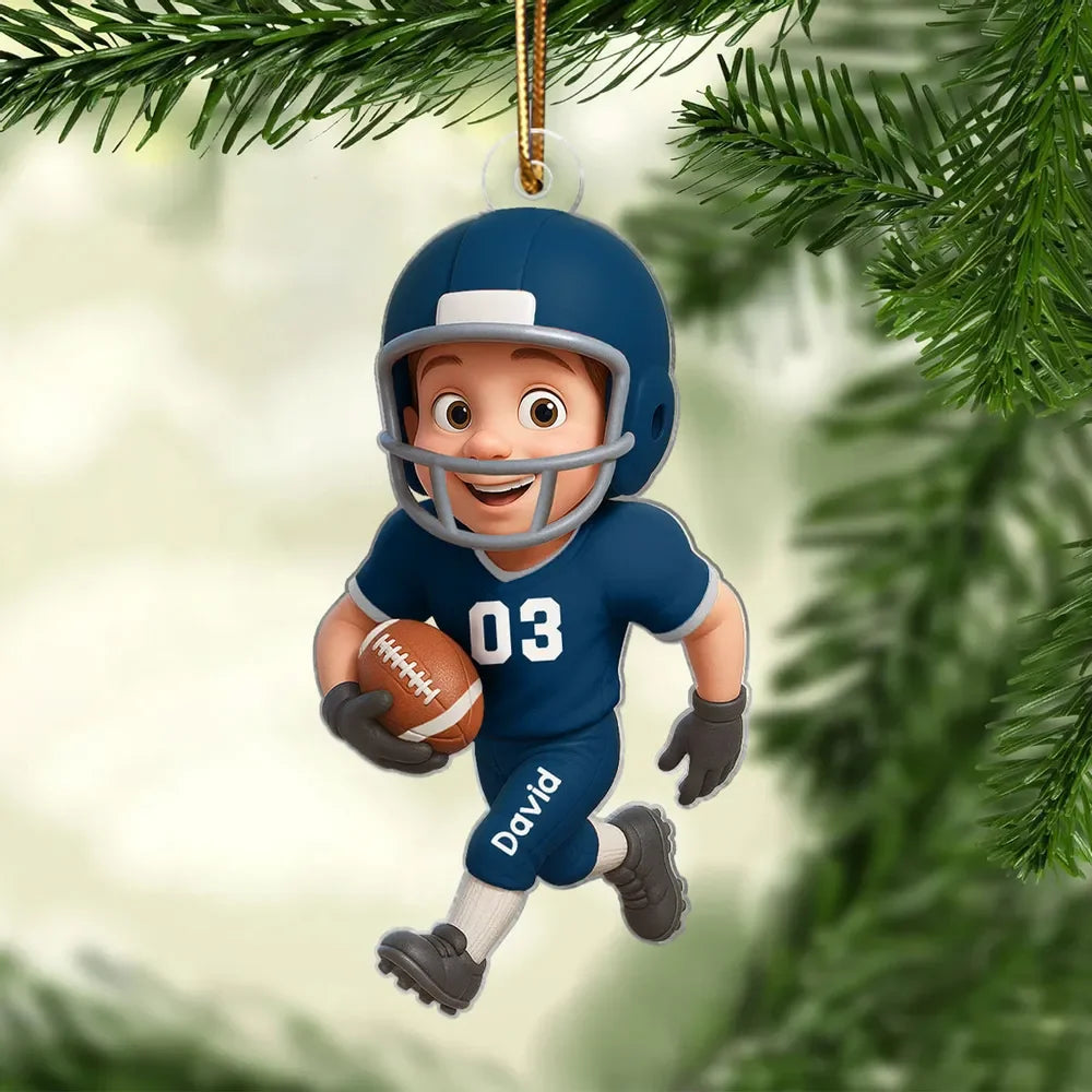 Custom Football Player Name & Jersey Number Flat Acrylic Ornament - Personalized Christmas Gift for Son