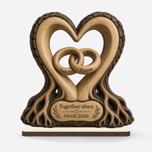 Together Since Personalised Heart Tree Wooden Plaque - Custom Couple Anniversary Keepsake Gift