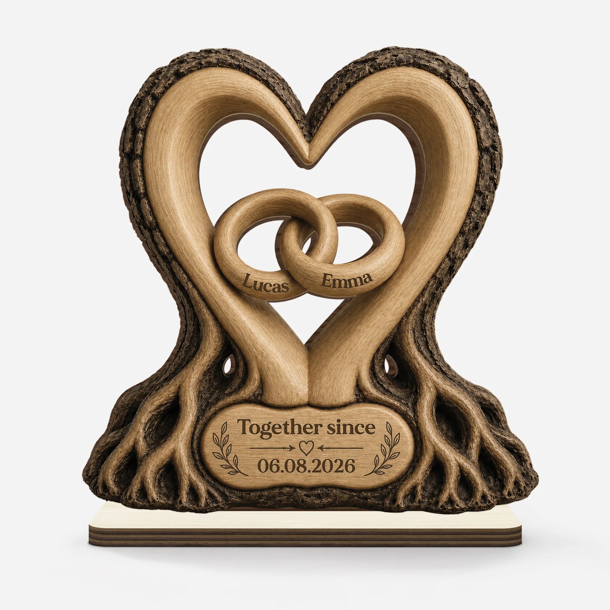 Together Since Personalised Heart Tree Wooden Plaque - Custom Couple Anniversary Keepsake Gift