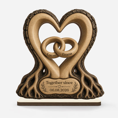 Together Since Personalised Heart Tree Wooden Plaque - Custom Couple Anniversary Keepsake Gift