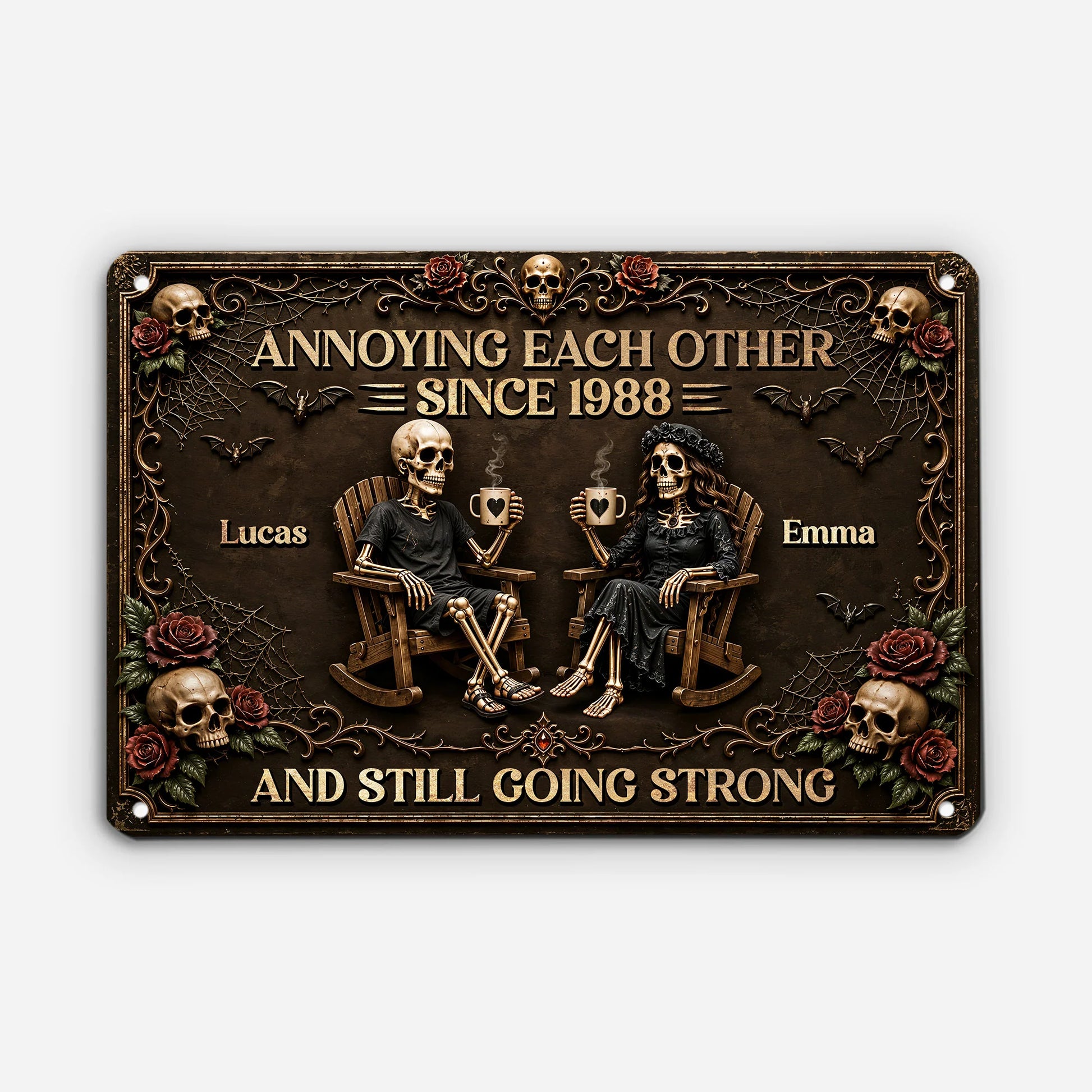 "Annoying Each Other Since" Skeleton Couple Metal Sign - Personalized Anniversary Decor Gift for Couples