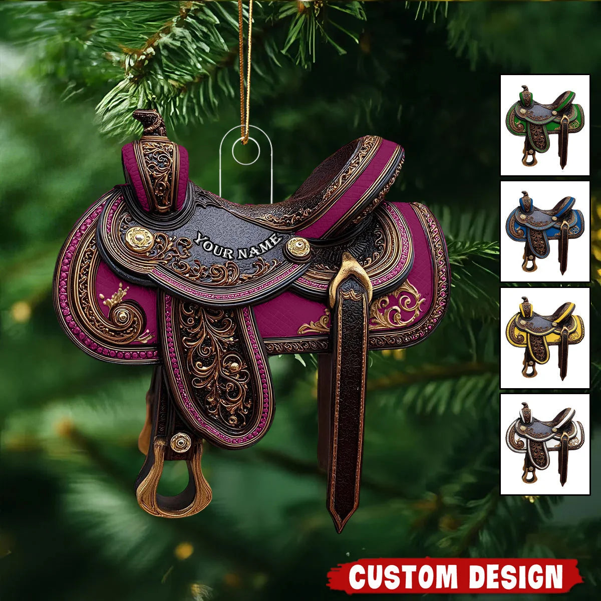 Personalized Western Saddle Acrylic Ornament - Custom Horse Rider Keepsake Gift