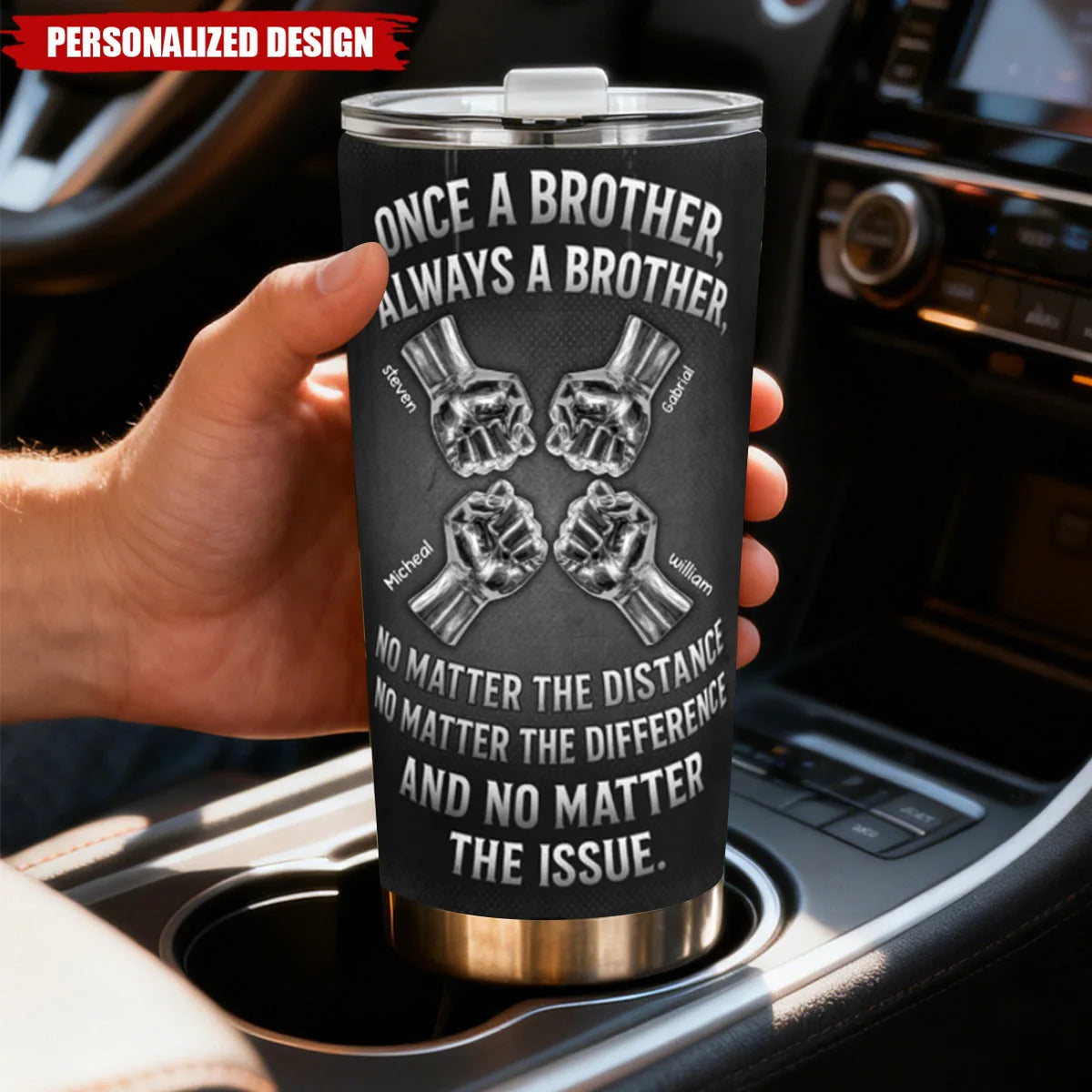 Once A Brother Always A Brother Personalized Tumbler - Custom Fist Bump Travel Cup Birthday Gift for Brother