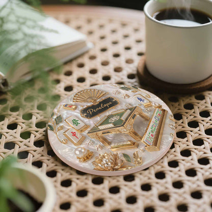 Custom Mahjong Ceramic Coaster personalization view for Mom