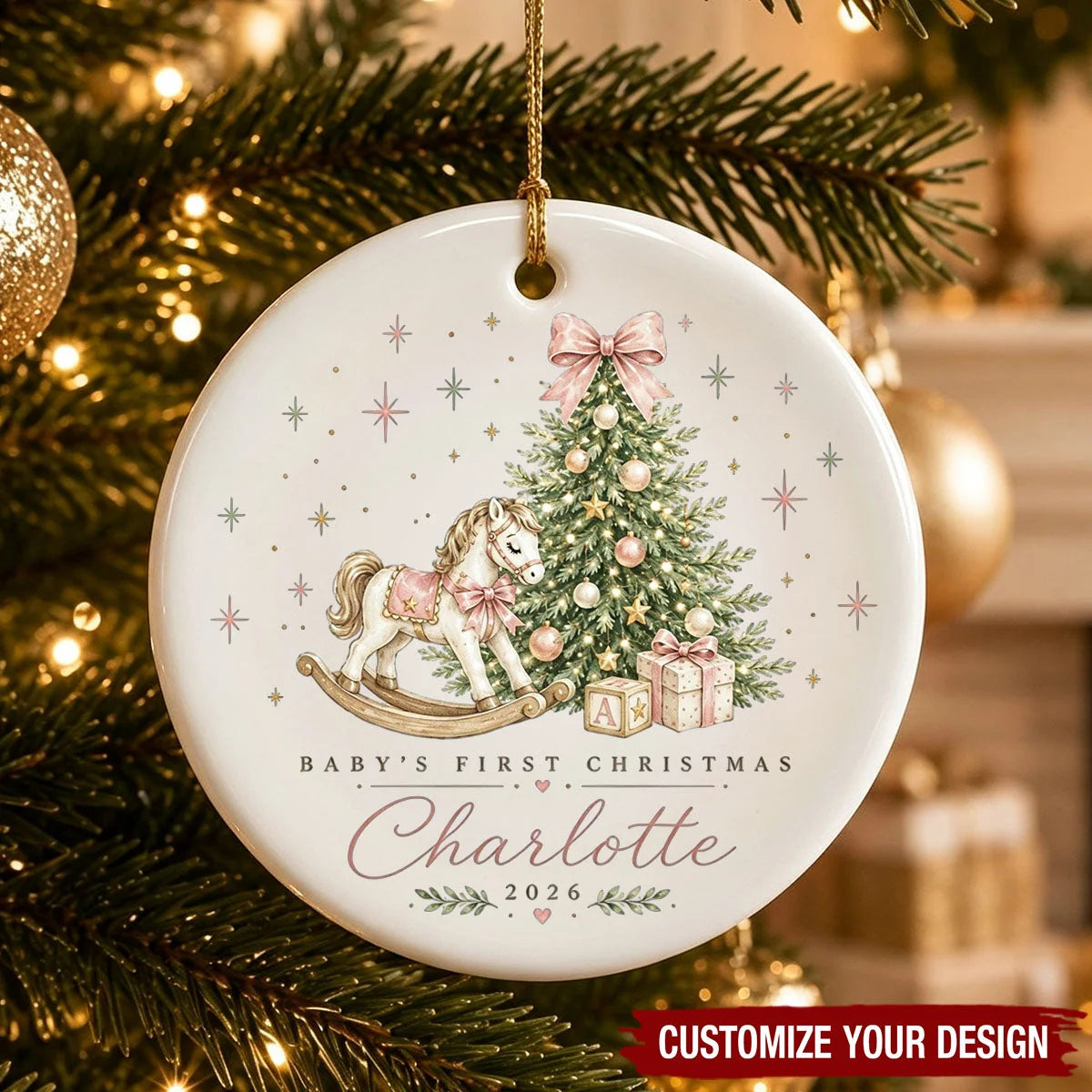 Baby's First Christmas Personalized Ceramic Ornament - Baby Girl Keepsake Gift