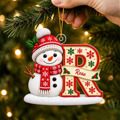 Cute Snowman Initial Personalized Acrylic Christmas Ornament - Holiday Keepsake Gift for Family