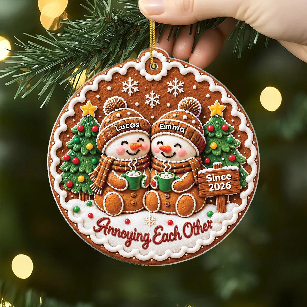 Growing Old Together Personalized Gingerbread Couple Acrylic Ornament - Custom Christmas Keepsake Gift