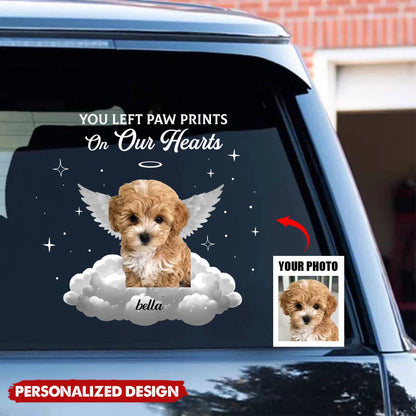 You Left Paw Prints On My Heart - Personalized Pet Memorial Car Decal Sticker Gift for Dog Owners