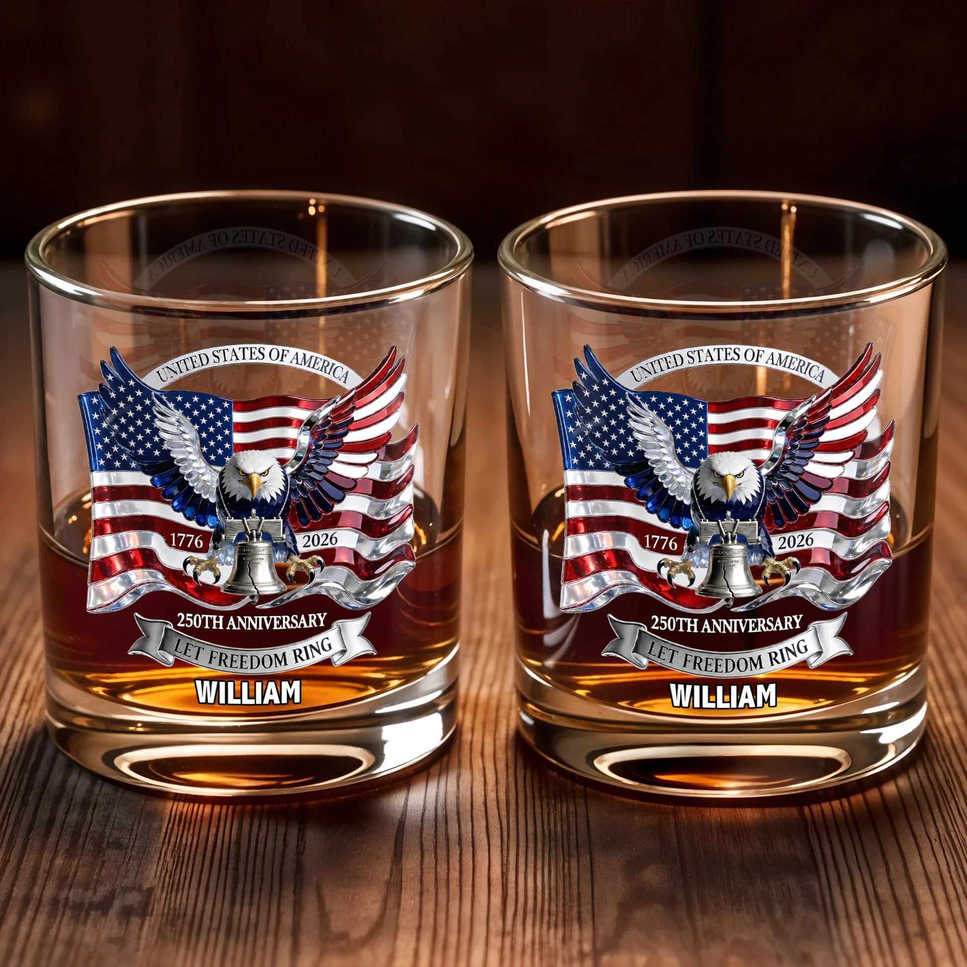 Custom USA 250th Anniversary Patriotic Whiskey Glass with eagle and American flag print for dad image 7