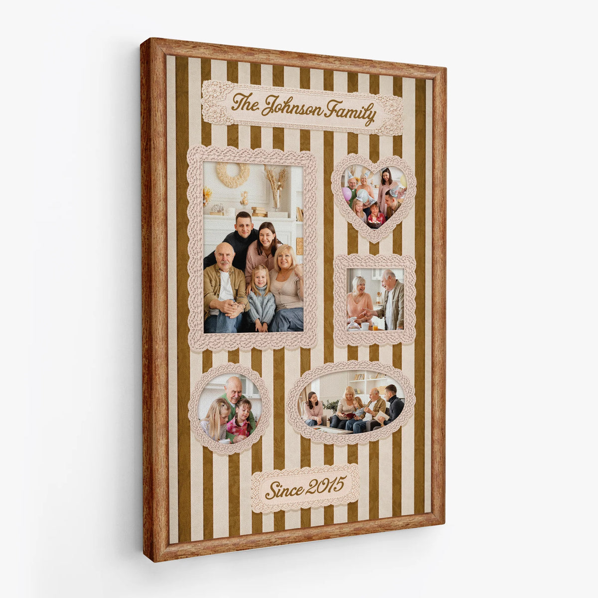 Personalized Family Photo Canvas / Poster - Custom Striped Heart Keepsake Wall Art Gift