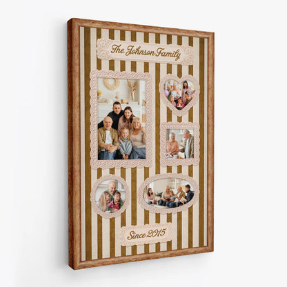 Personalized Family Photo Canvas / Poster - Custom Striped Heart Keepsake Wall Art Gift