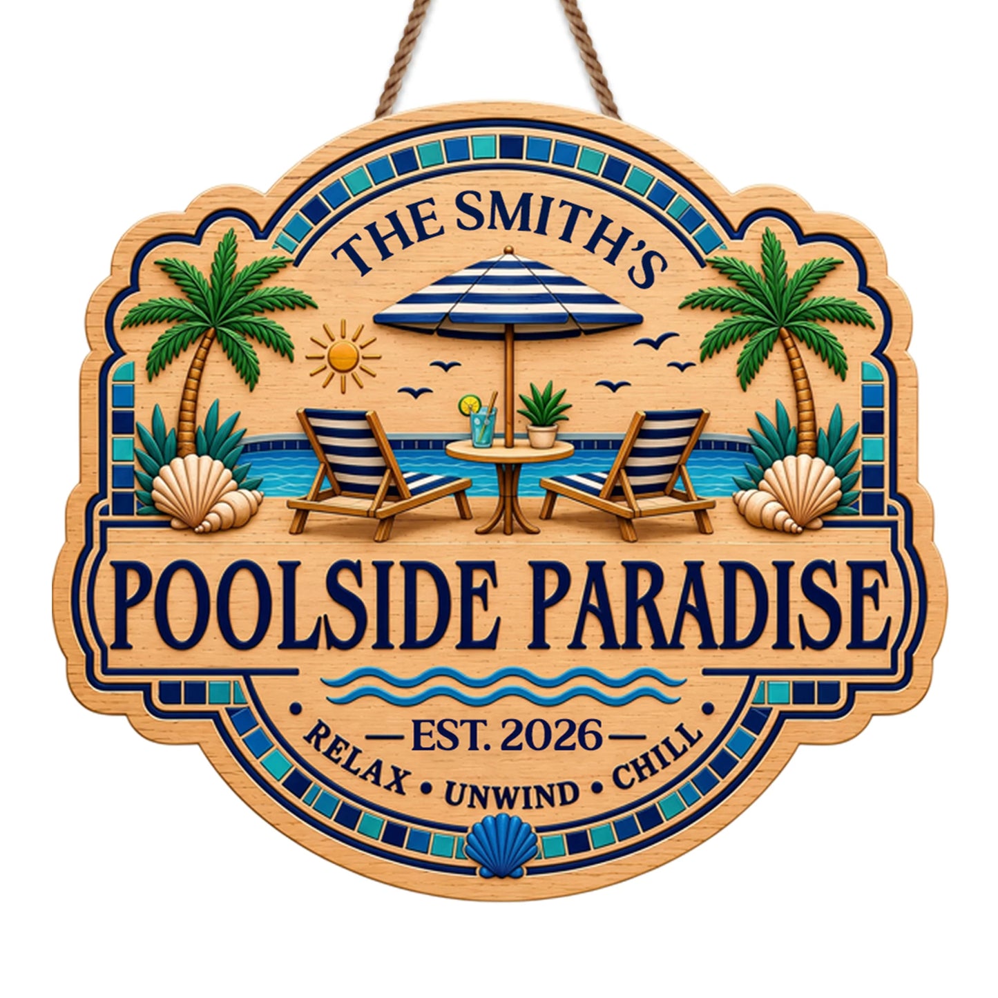 Custom Poolside Paradise Wood Sign for Couples with personalized design details for meaningful gifting image 7