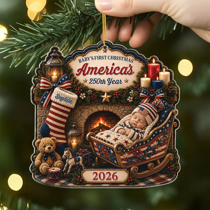 Baby's First Christmas America's 250th Year - Personalized Acrylic Ornament for Newborn