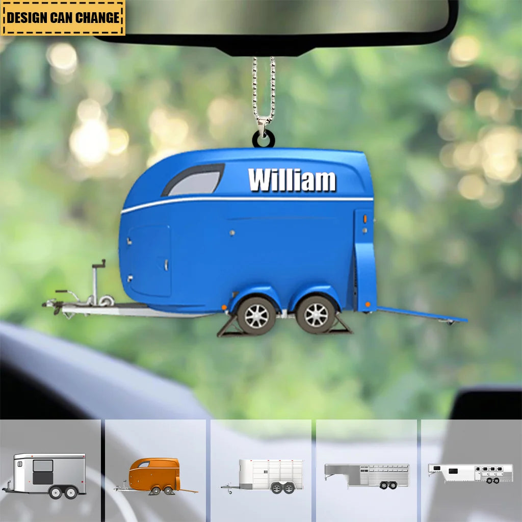 Personalized Horse Trailer Acrylic Ornament - Custom Car Rearview Mirror Hanging Gift for Horse Lovers
