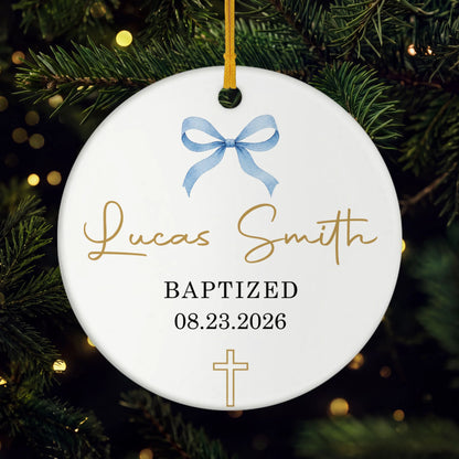 Baptized Cross Ceramic Ornament - Personalized Baptism Keepsake Gift for Kids