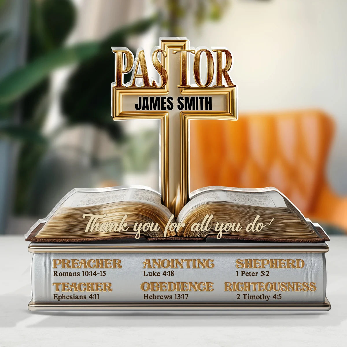 "Thank You For All You Do" Personalized Pastor Acrylic Plaque - Custom Christian Preacher Gift