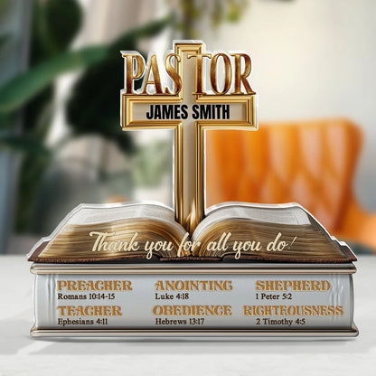 "Thank You For All You Do" Personalized Pastor Acrylic Plaque - Custom Christian Preacher Gift