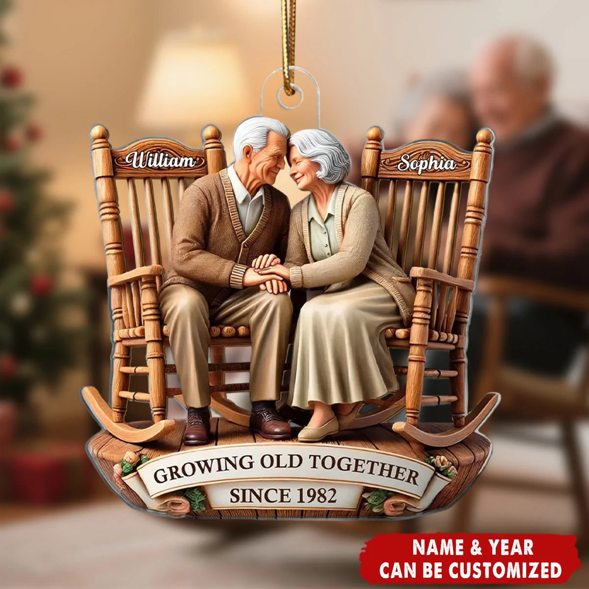 "Growing Old Together" Personalized Couple Acrylic Ornament - Custom Keepsake for Anniversary
