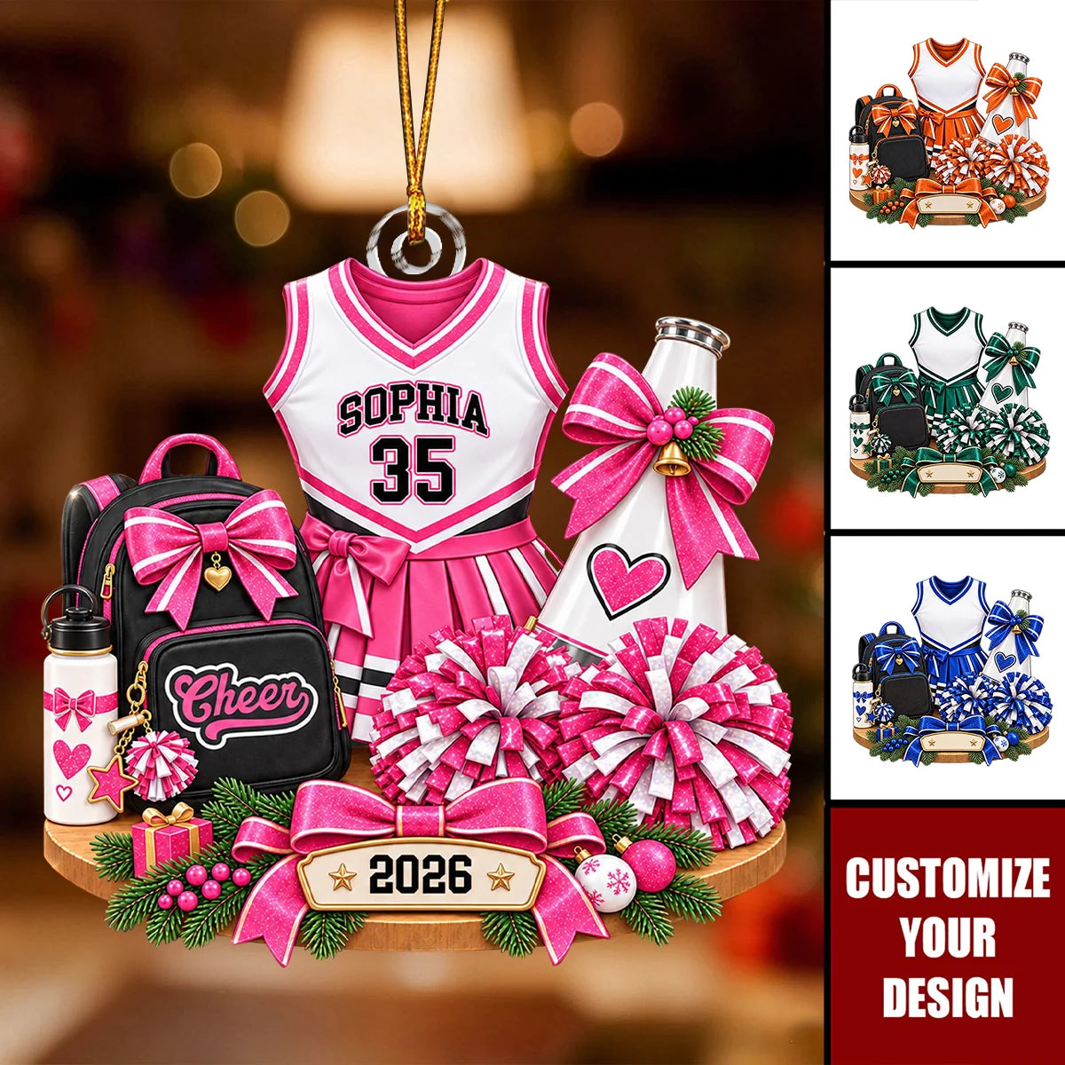 Personalized Cheerleader Christmas Ornament - Custom Name & Number Cheer Keepsake Gift