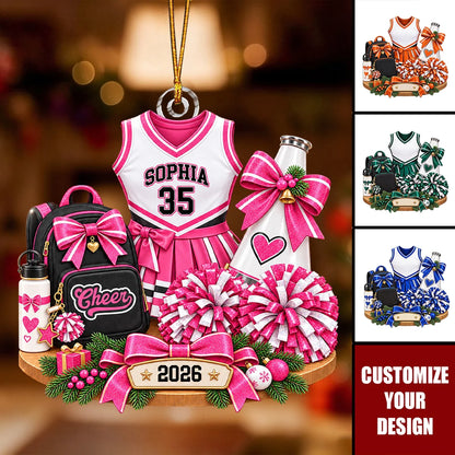 Personalized Cheerleader Christmas Ornament - Custom Name & Number Cheer Keepsake Gift