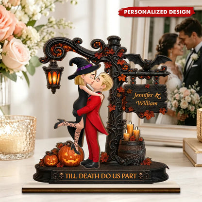 Till Death Do Us Part Personalized Wooden Plaque - Romantic Halloween Anniversary Gift for Couples