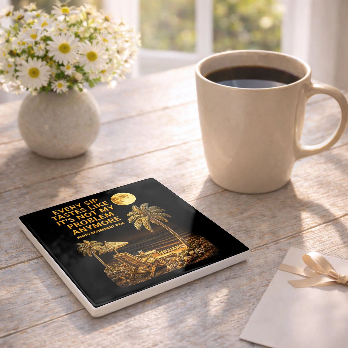 Ceramic Ornament material and size view - Personalized Retirement Ceramic Coaster