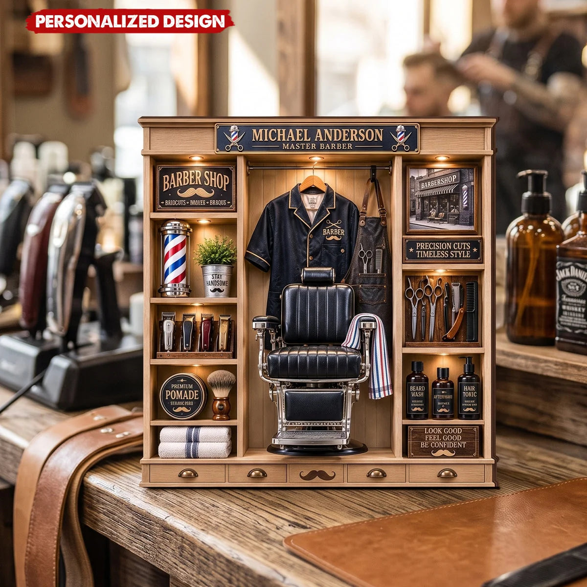 Custom Barber Shop Wooden Block - Personalized Barber Keepsake Gift for Him