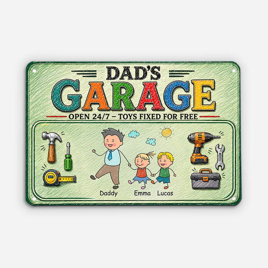 Dad's Garage Open 24/7 Toys Fixed For Free - Personalized Metal Sign for Dad Grandpa